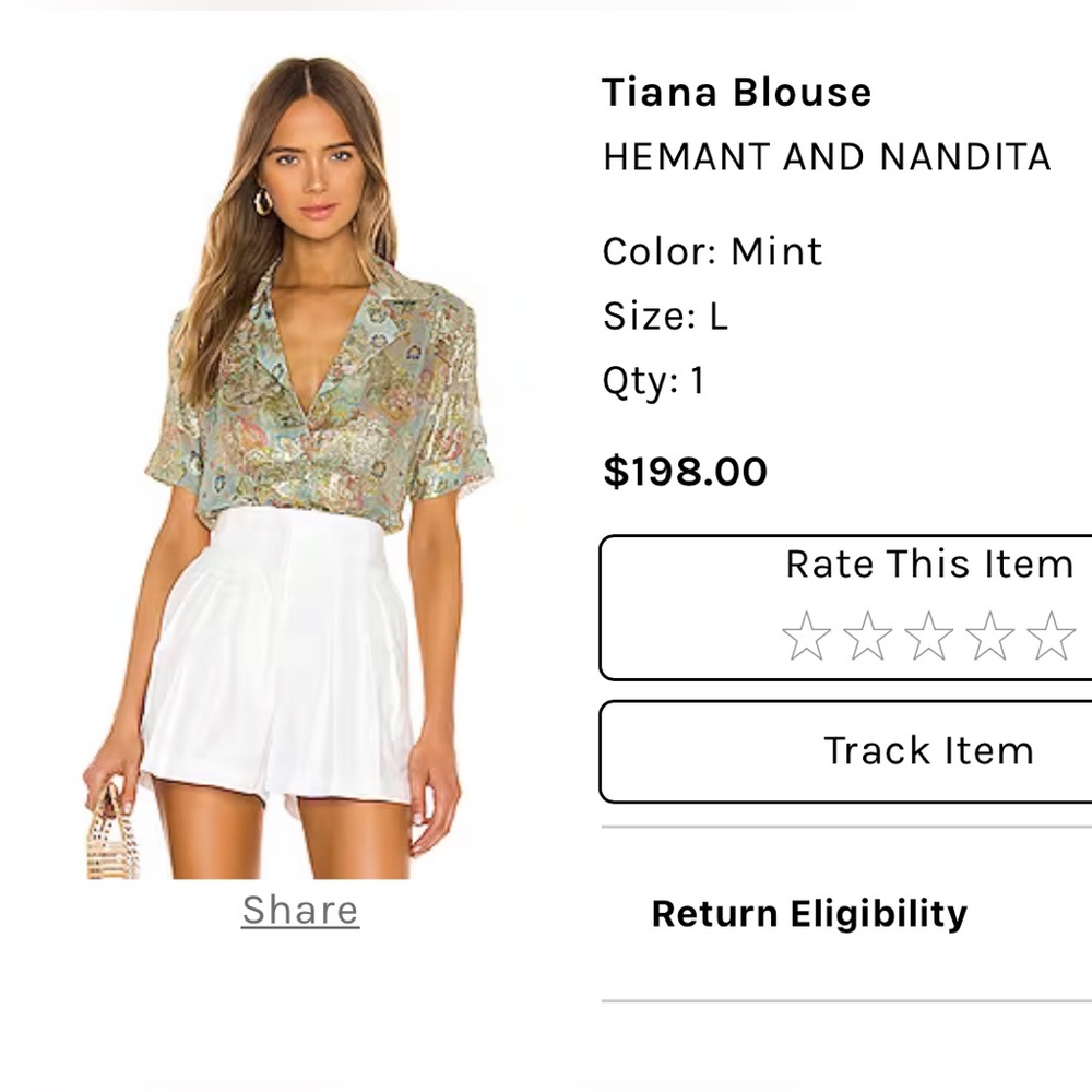 Hermant and Nandita - Tiana Blouse, size L, color Mint